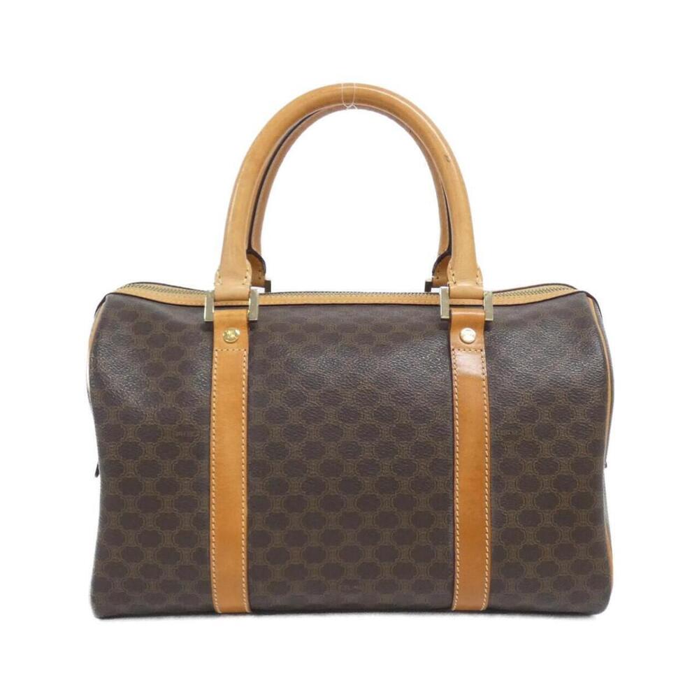 Celine Boston bag Triomphe Canvas tan calfskin Brown